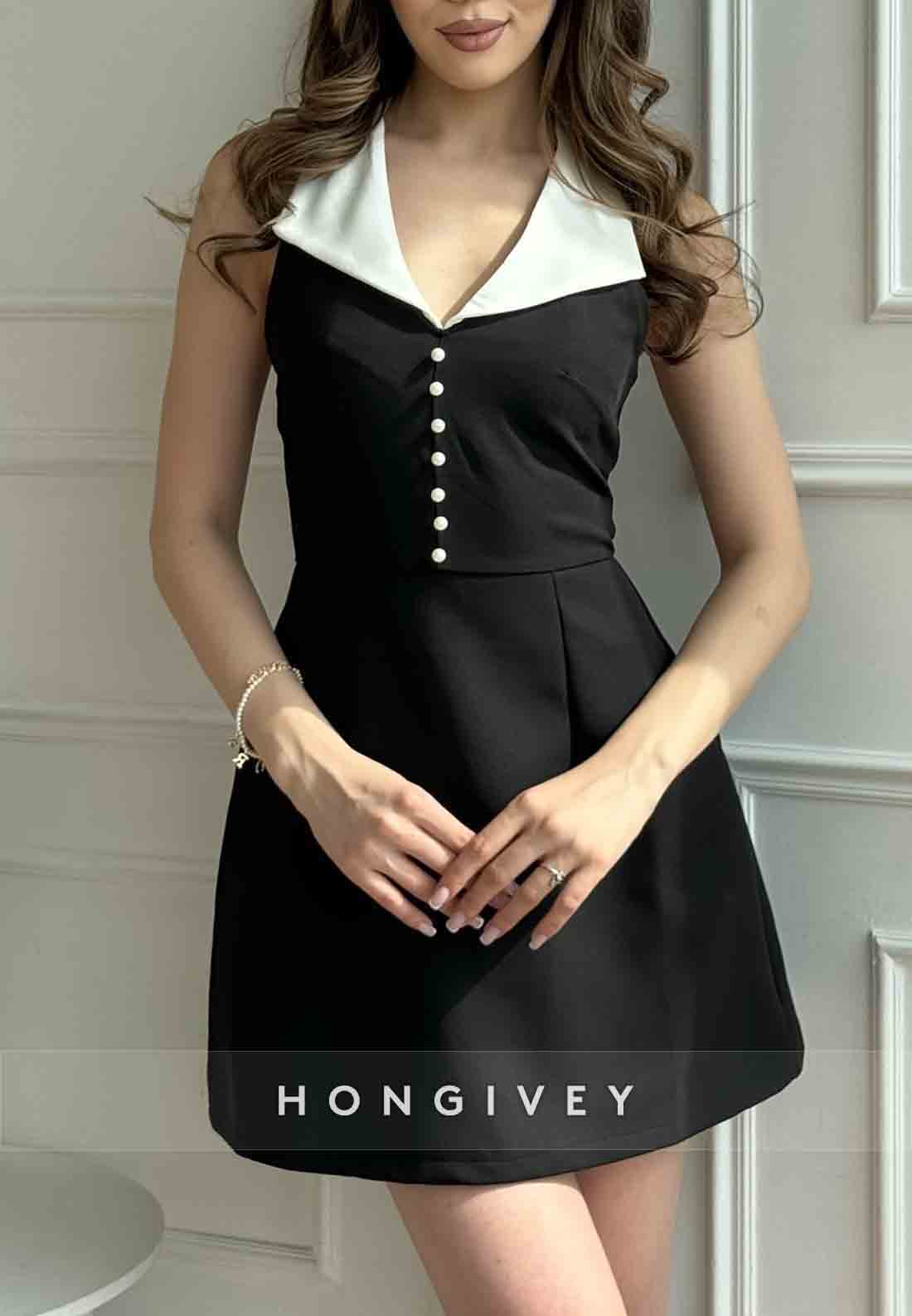 Bowknot V-Neck Sleeveless Halter Pearls A-Line Party Short Homecoming Dresses