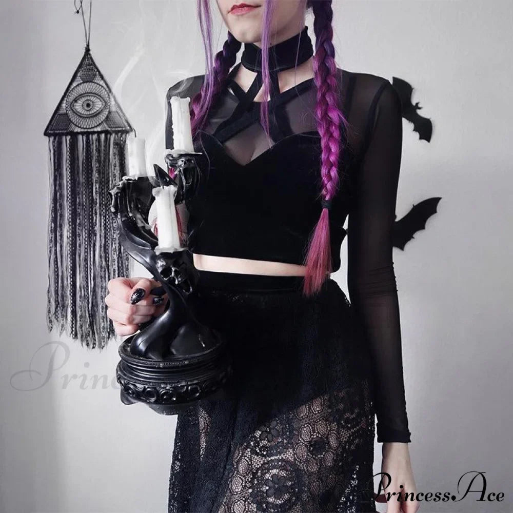 Mysterious Sexy Cross Gothic Casual Hollow Out Summer Crop Top