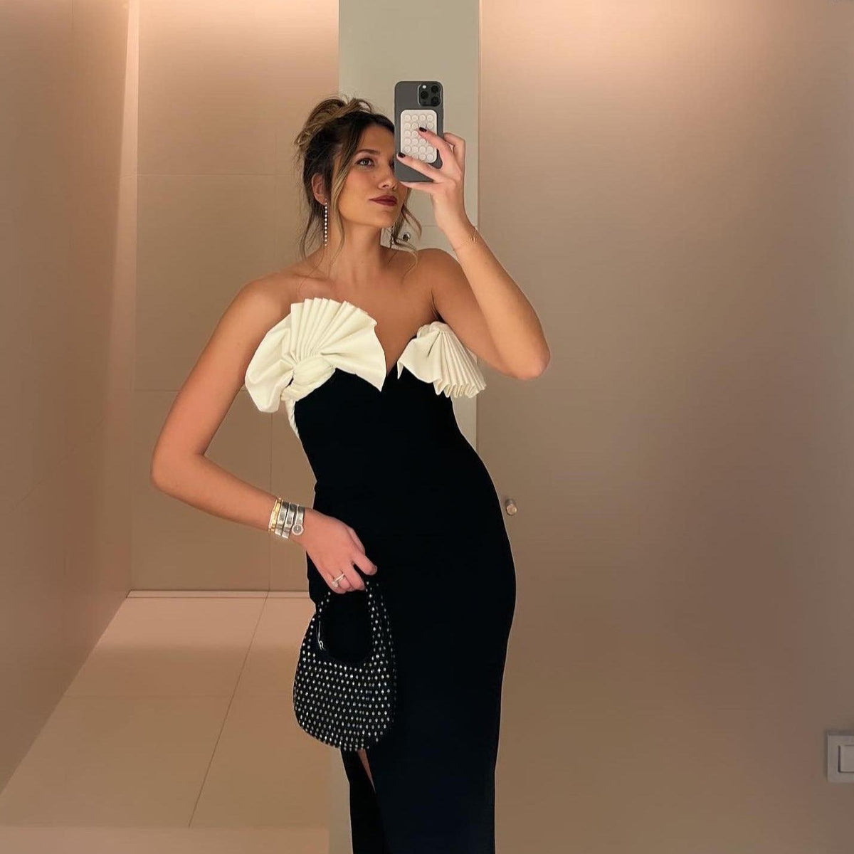 Strapless Oversized Bow Front High-Slit Maxi Gown 8