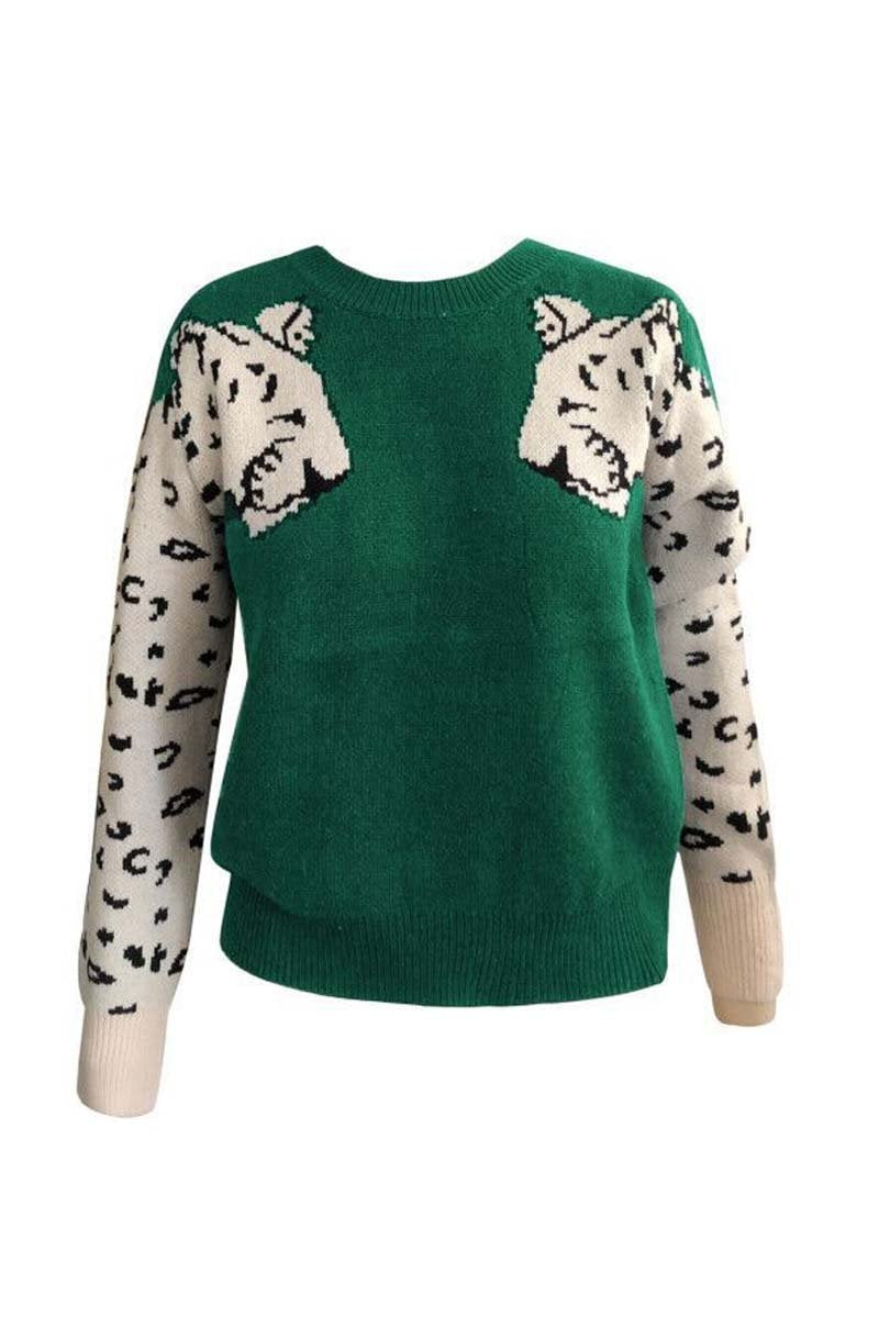 Florcoo Elegant Snow Leopard Knit Sweater for Stylish Comfort