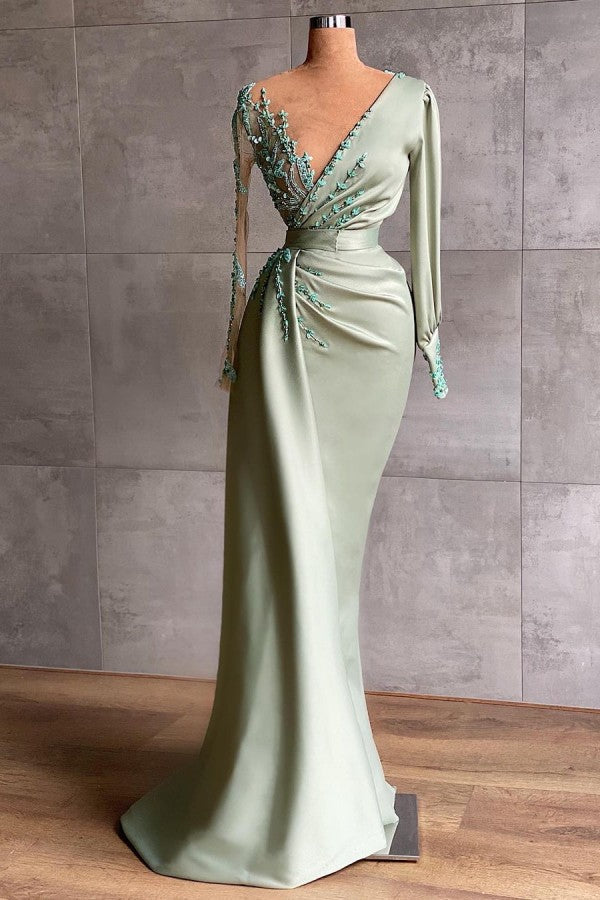 Newinlook Long Sleeves Mermaid Prom Dress With Appliques - Fashionpara