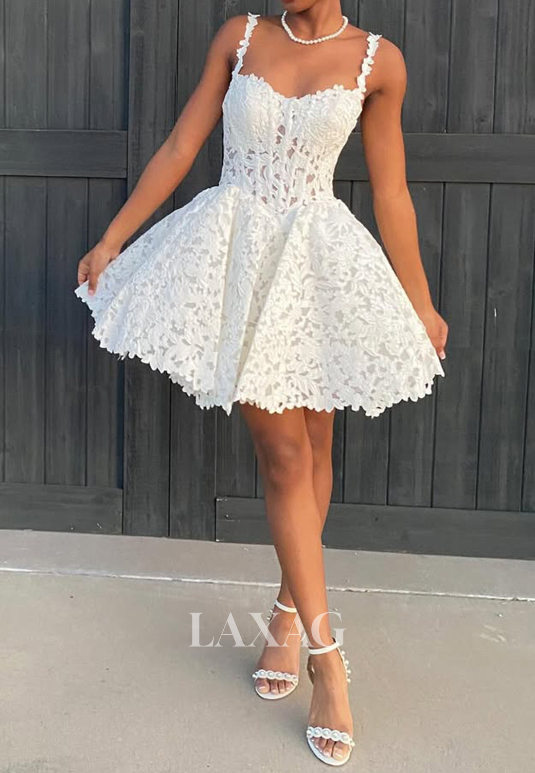 Sweetheart Spaghetti Straps Sleeveless Allover Lace A-Line Party Homecoming Dress