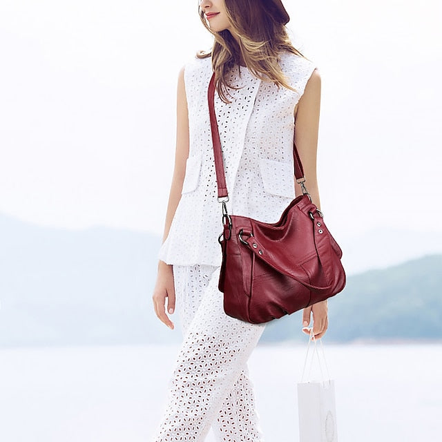 Faux Burgundy Shoulder Large Bag Leather