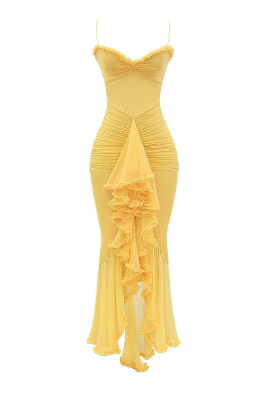 Noah Bodycon Wrap Midi Dress- Sun Yellow - Fashionpara