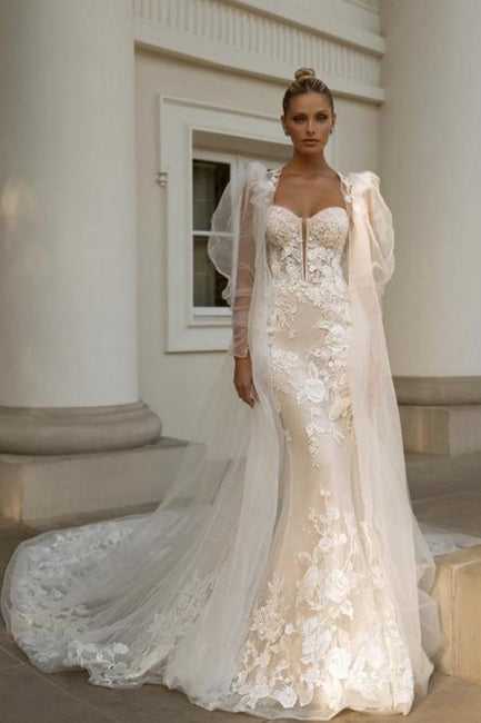 Luxurious Sweetheart Sleeveless Mermaid Lace Bridal Gown - Fashionpara
