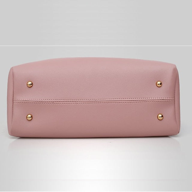 Leather Set Tote 3-Piece Pink Faux - Handbag