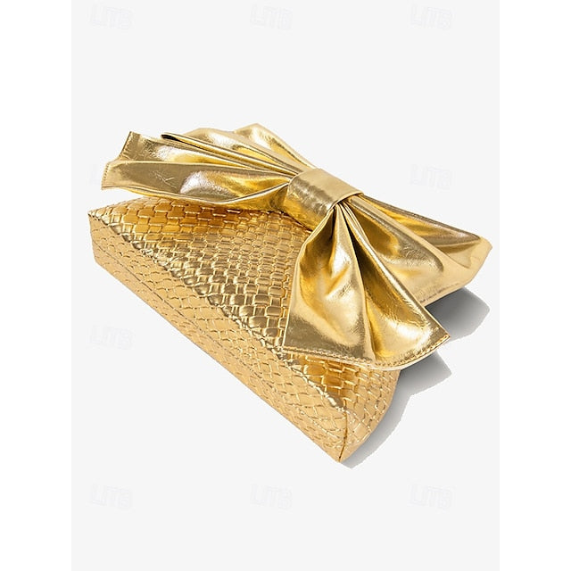 Oversized Faux Leather Bag Clutch Bow with Gold