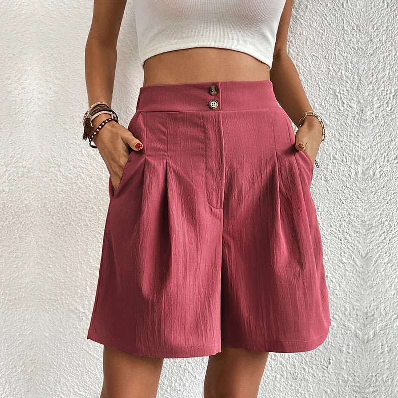 High Waist Pleated Wide Leg Shorts with Pockets 2