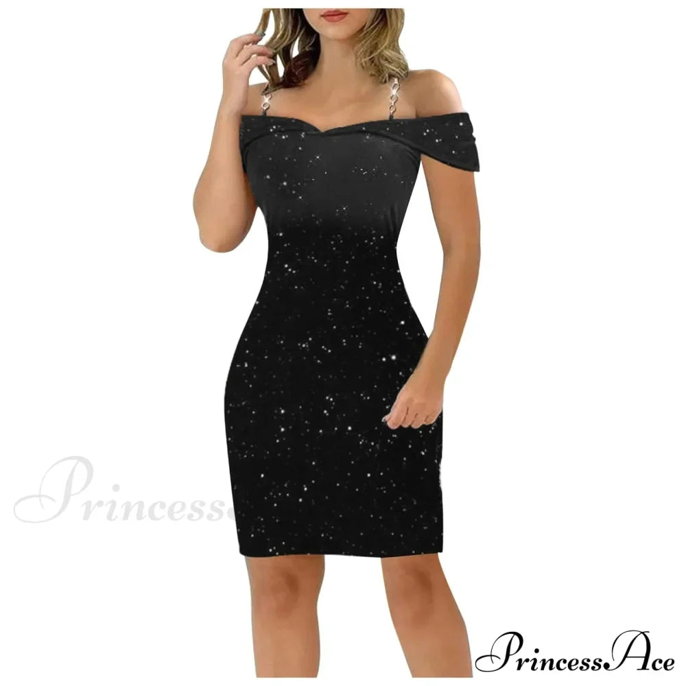 Off Shoulder Bodycon Formal Summer Party Dress Black / S Christmas Dresses-L