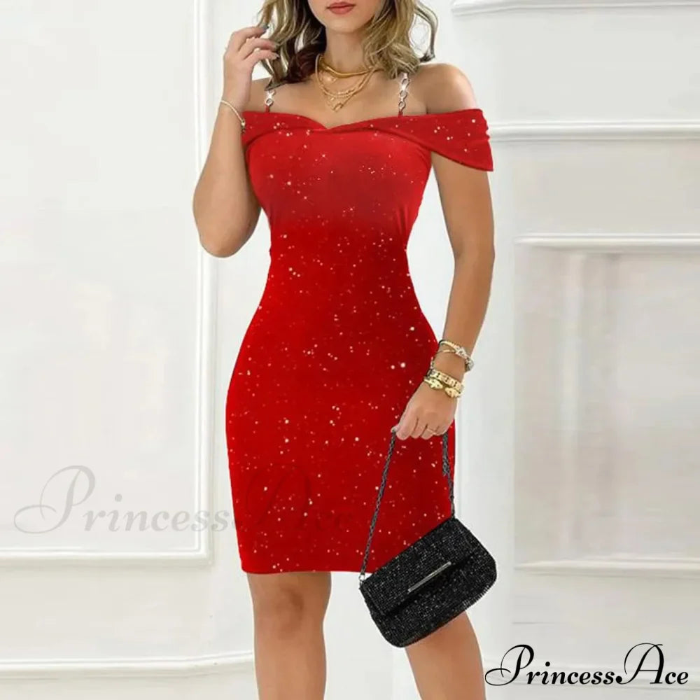 Off Shoulder Bodycon Formal Summer Party Dress Red / S Christmas Dresses-L