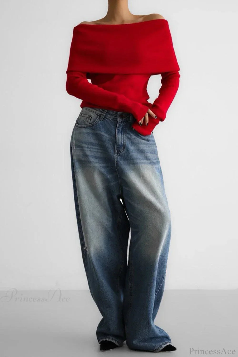Off-Shoulder Fitted Long-Sleeve Knit Top 3