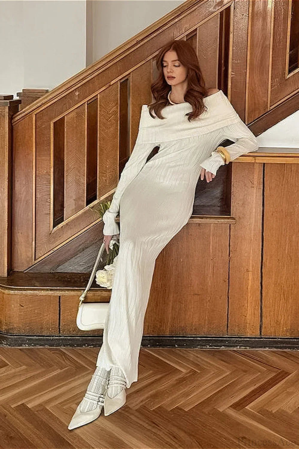 Textured Knit Off Shoulder Long Sleeve Bodycon Maxi Dress 2