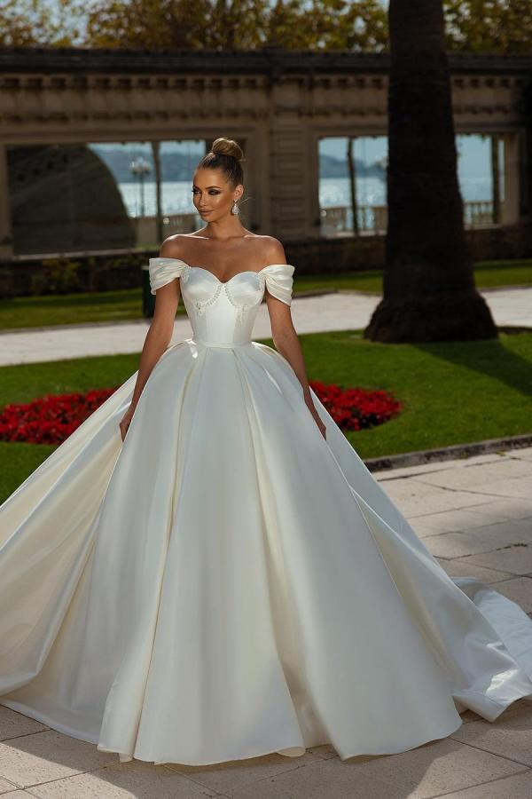 Off-the-Shoulder Ball Gown Wedding Dress Satin - Fashionpara