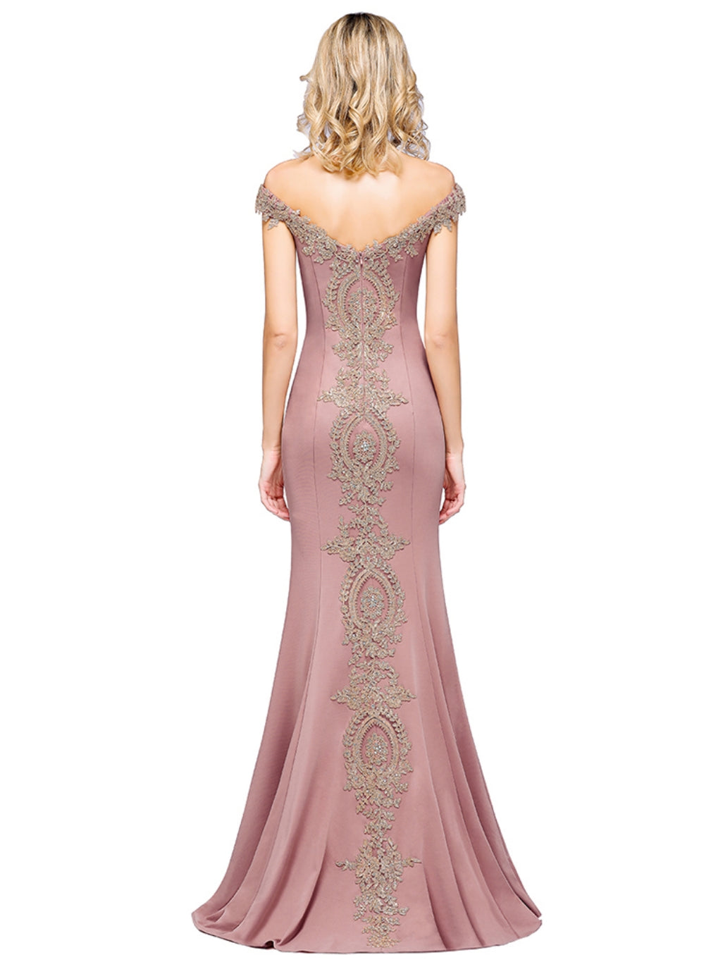 Beautiful Off-the-shoulder Floor-Length Dress with Lace Appliques - Fashionpara