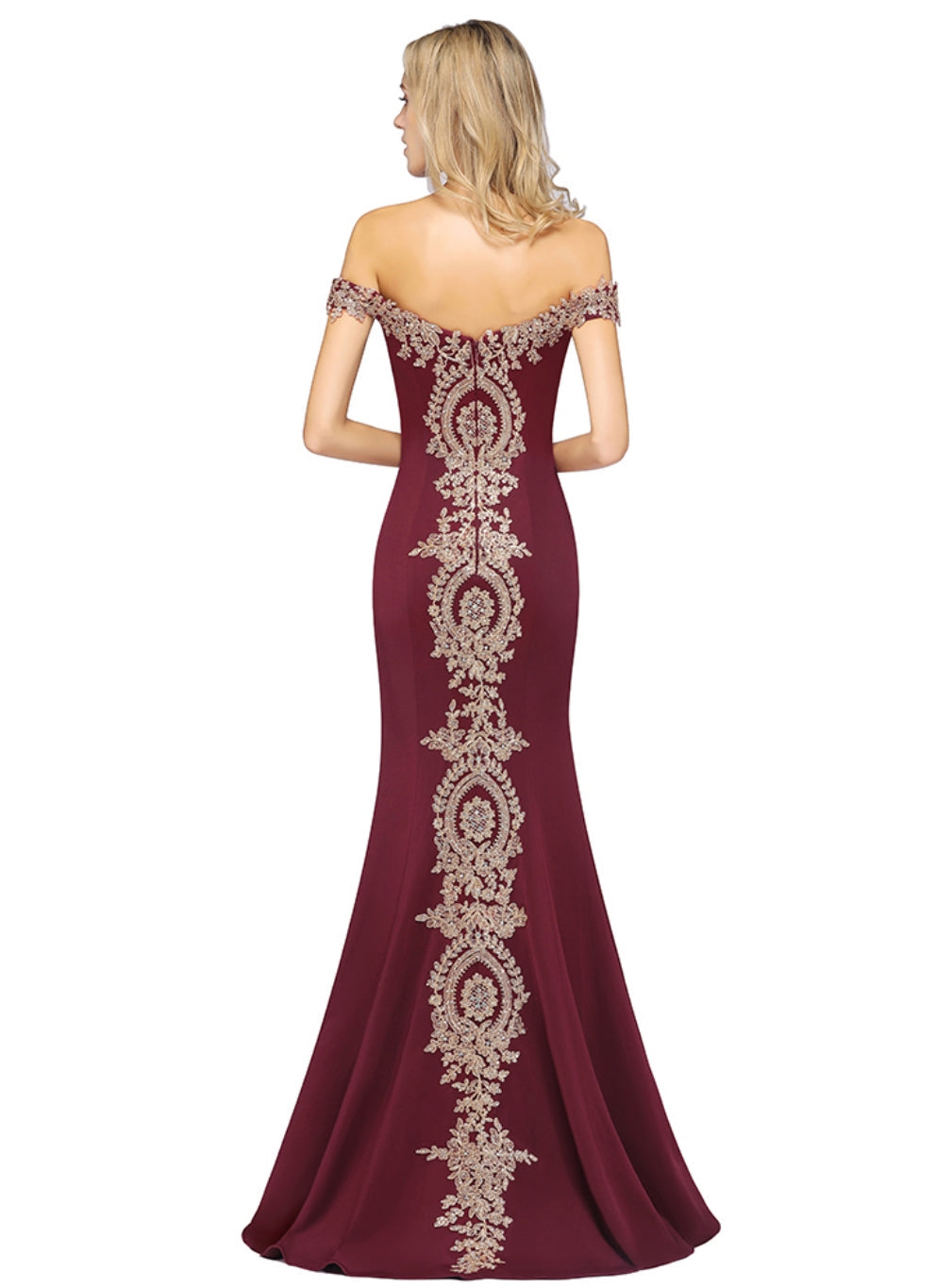 Beautiful Off-the-shoulder Floor-Length Dress with Lace Appliques - Fashionpara
