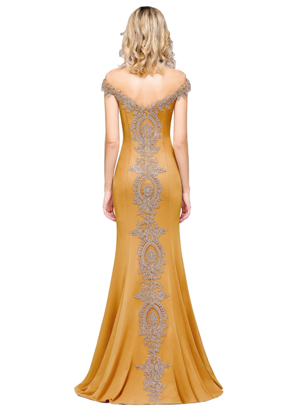 Beautiful Off-the-shoulder Floor-Length Dress with Lace Appliques - Fashionpara