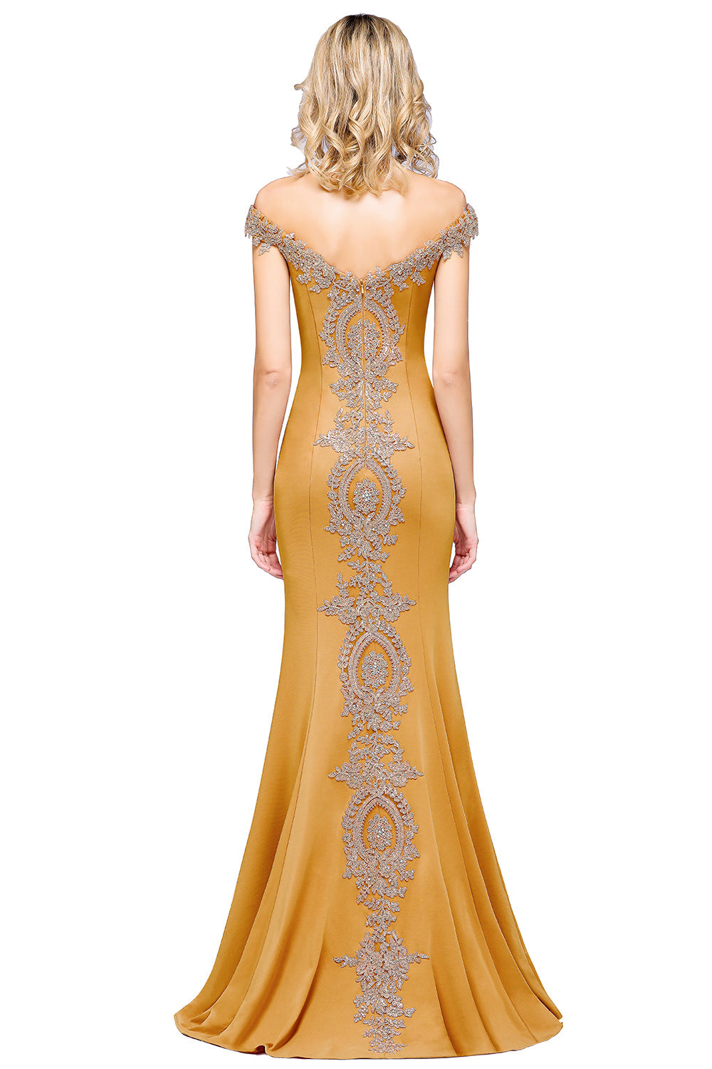 Beautiful Off-the-shoulder Floor-Length Dress with Lace Appliques - Fashionpara