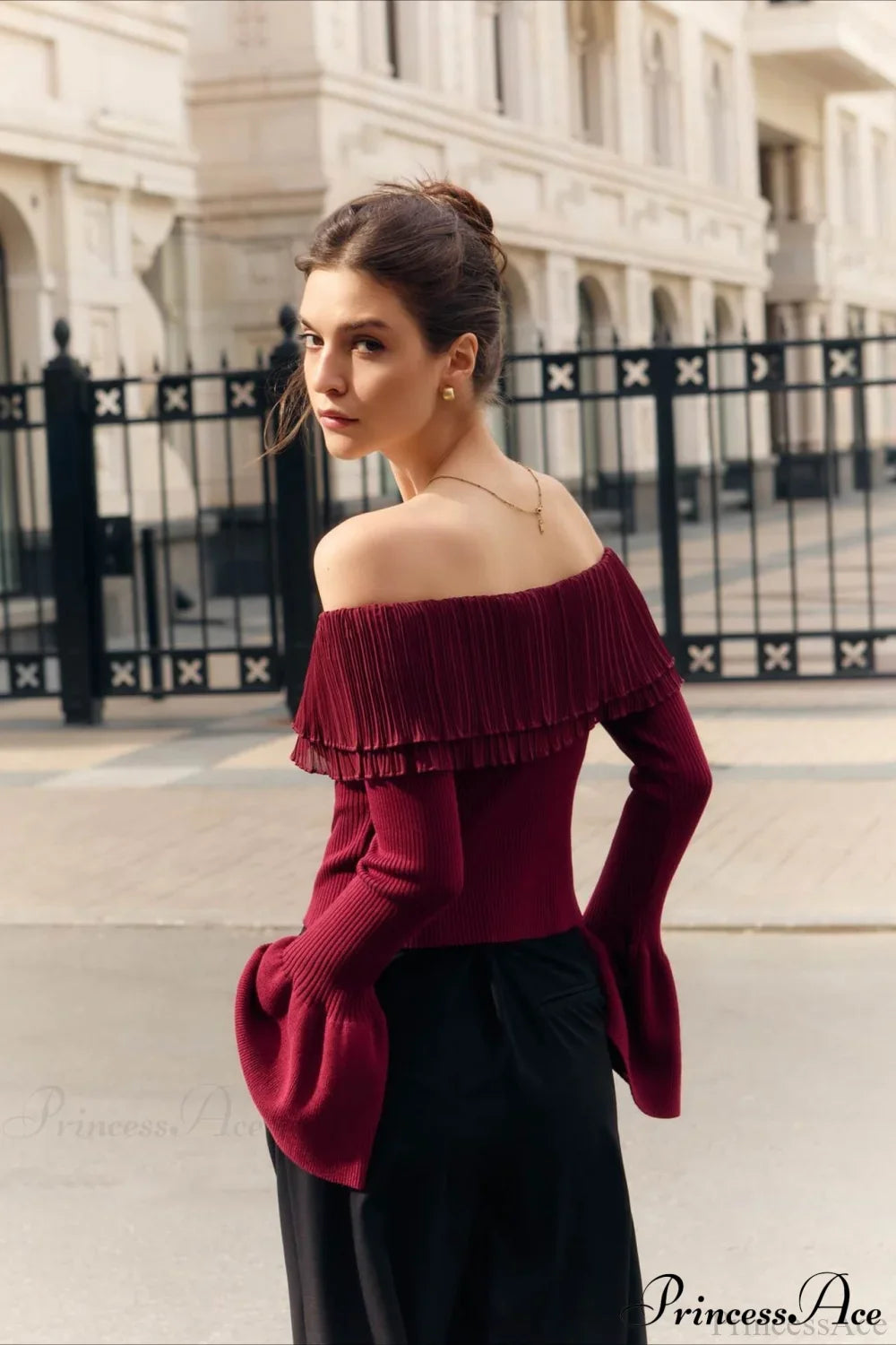 PrincessAce Off-the-Shoulder Knit Sweater with Button Panels