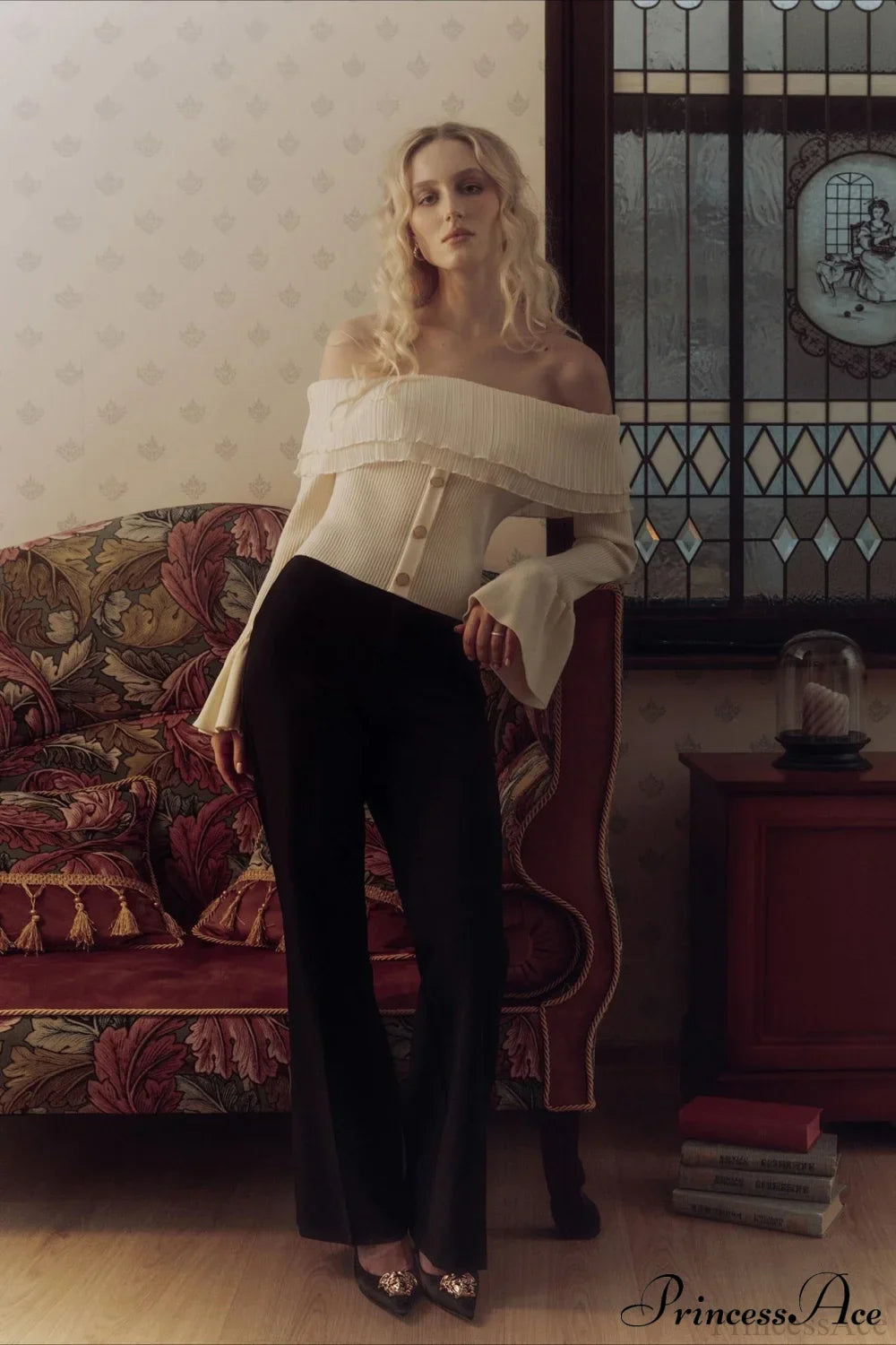 PrincessAce Off-the-Shoulder Knit Sweater with Button Panels