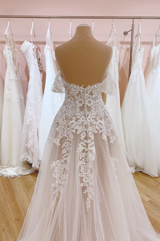 Off-the-Shoulder Lace Wedding Dress Tulle Bridal Gowns - Fashionpara