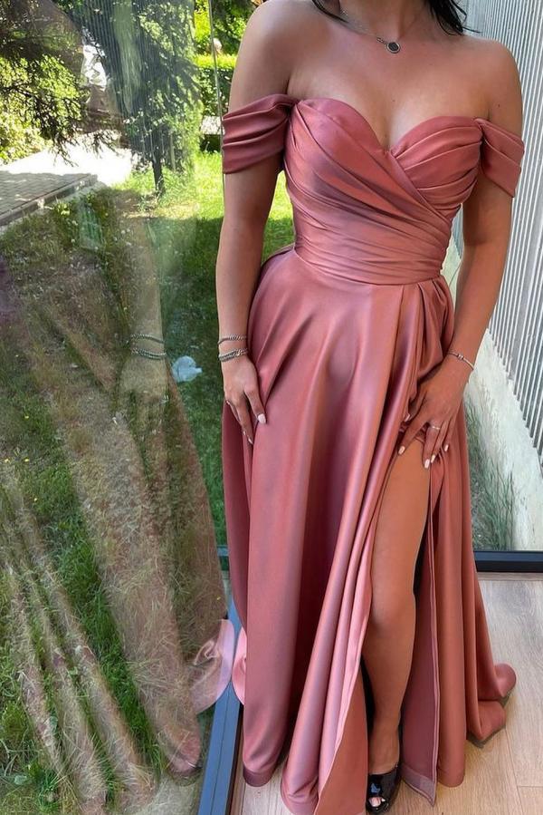 Off-the-Shoulder Long Prom Dress With Slit - Fashionpara