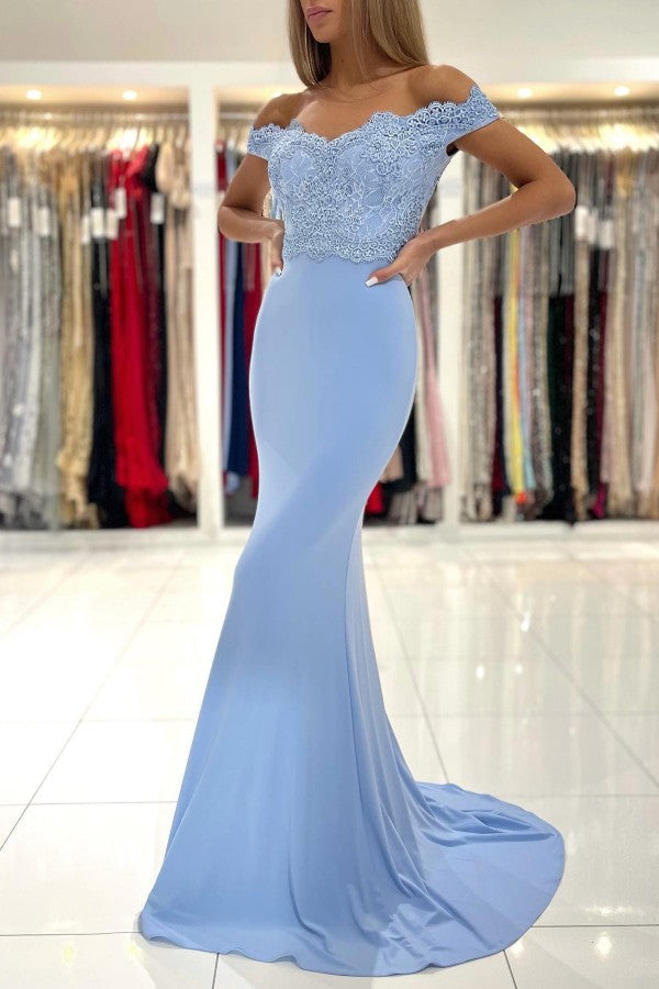 Off-the-Shoulder Mermaid Prom Dress Long With Appliques - Fashionpara