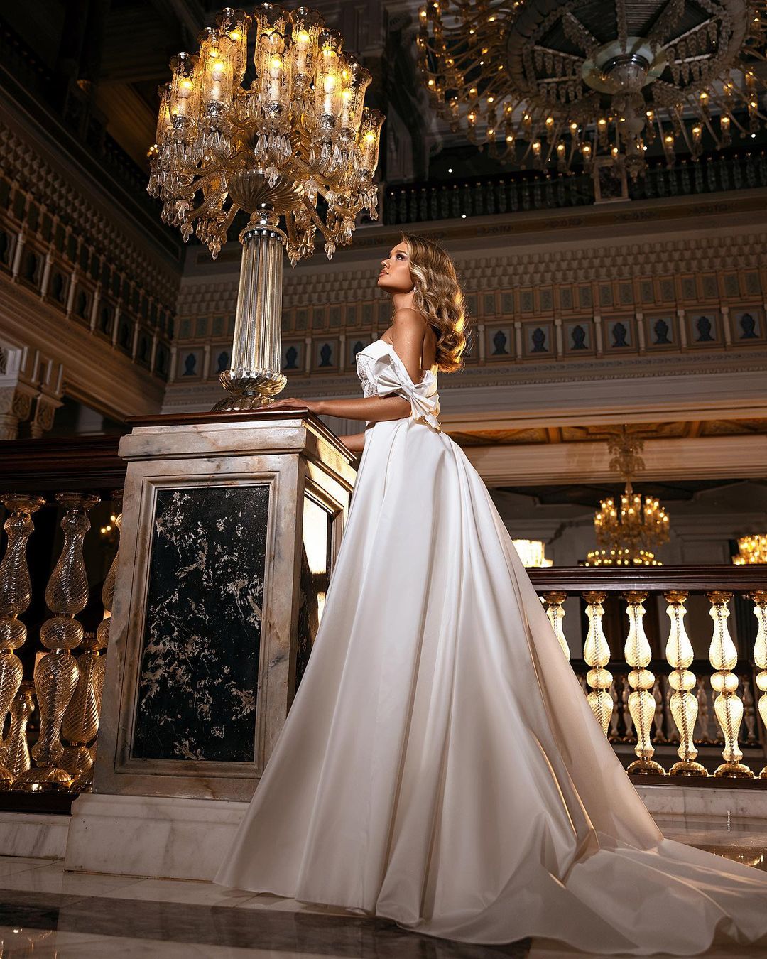 Off-the-Shoulder Overskirt Wedding Dress Mermaid Lace Bridal Gown - Fashionpara