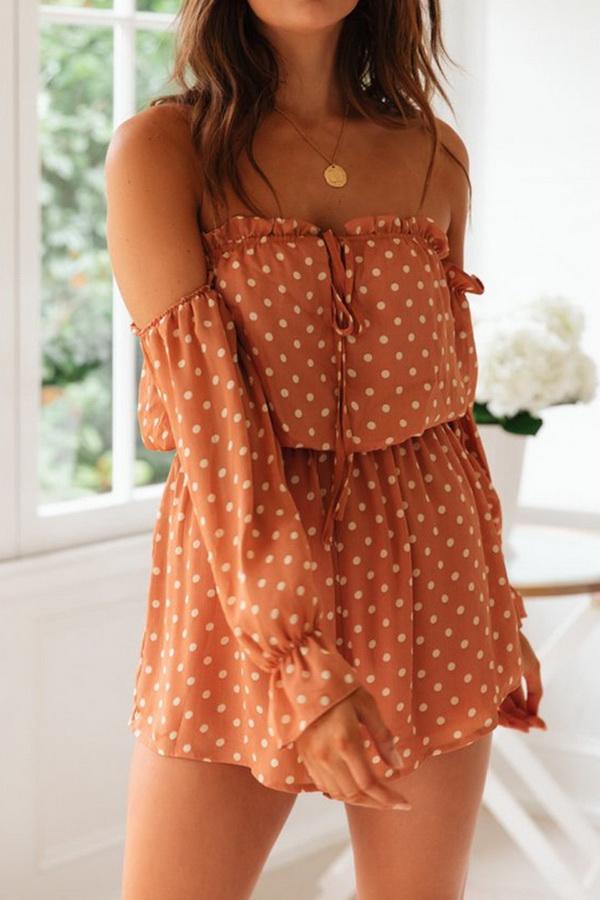 Off-the-shoulder Polka Dot Loose Jumpsuit