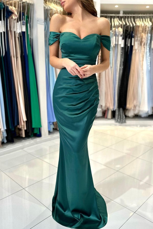 Off-the-Shoulder Prom Dress Mermid Emerald Green - Fashionpara
