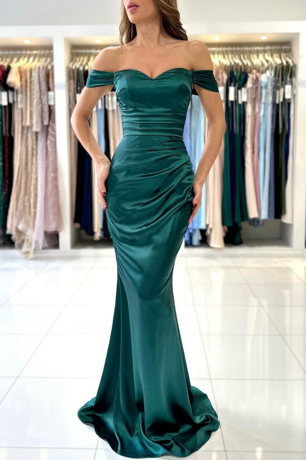 Off-the-Shoulder Prom Dress Mermid Emerald Green - Fashionpara