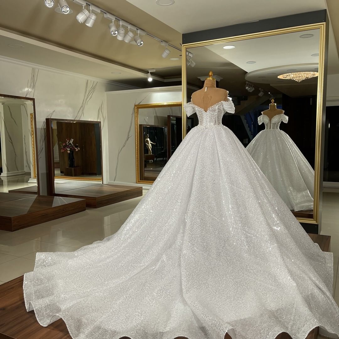 Off-the-Shoulder Sequins Ball Gown Wedding Dress - Fashionpara