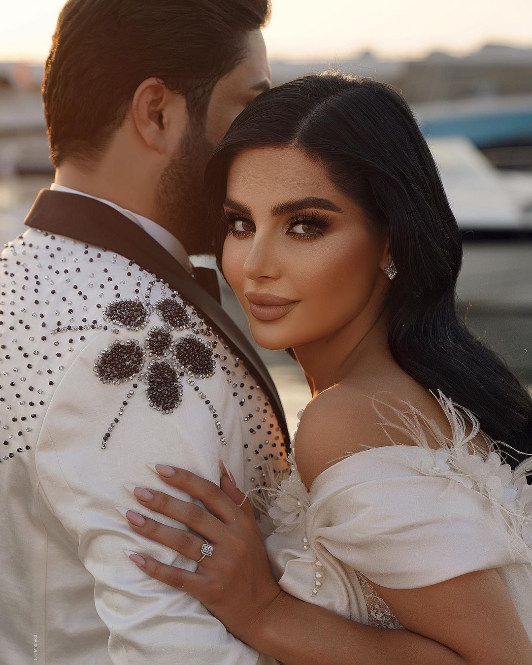 Off-the-Shoulder Wedding Dress Mermaid Lace With Cape - Fashionpara