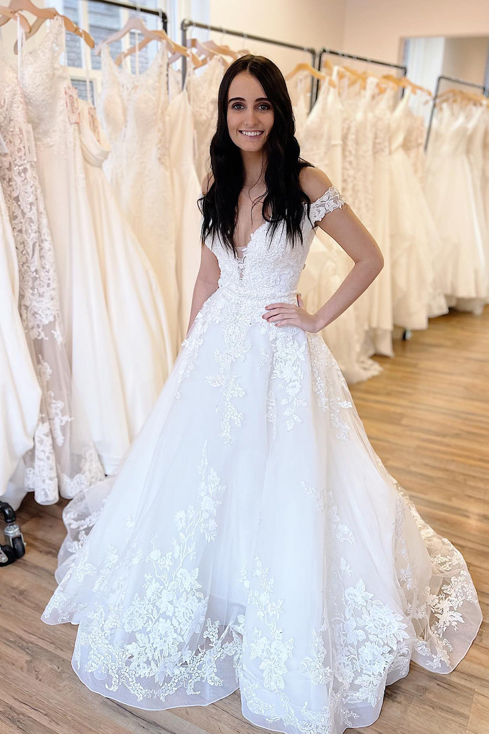 Off-the-Shoulder Wedding Dress White White Princess Long - Fashionpara
