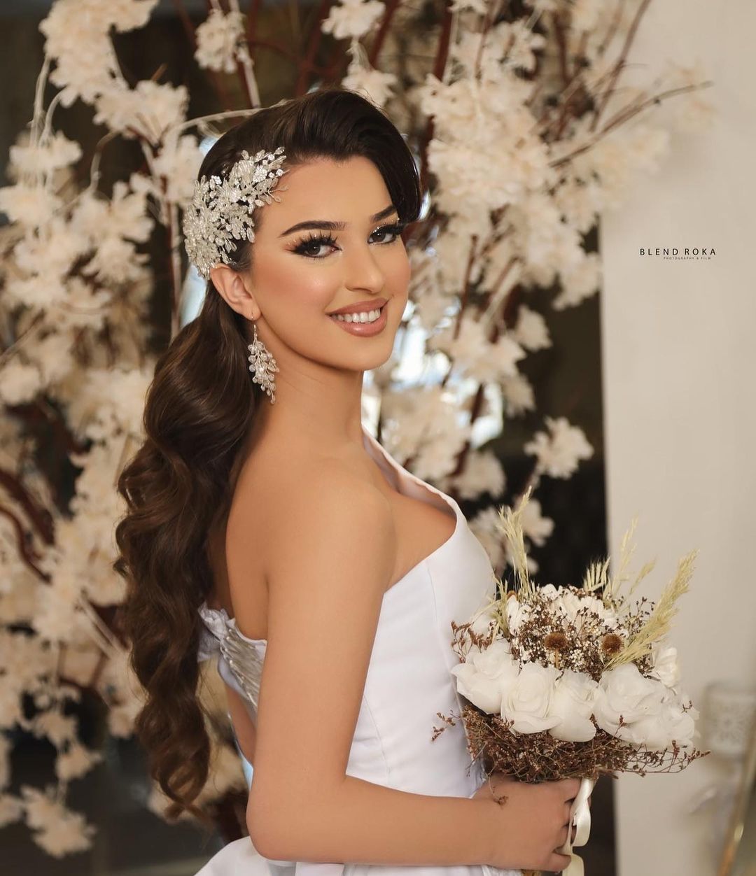 Off-the-Shoulder White Wedding Dress Satin With Slit - Fashionpara