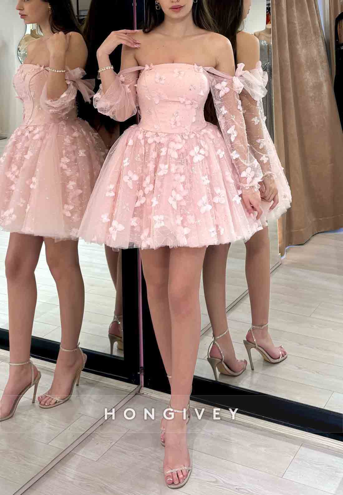 Butterfly Off the Shoulder Bowknot Princess Short Homecoming Dresses