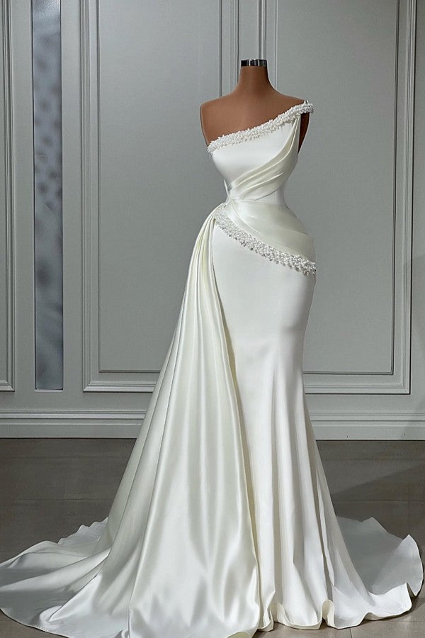 One Shoulder Prom Dress Mermaid Pearls With Ruffle - Fashionpara