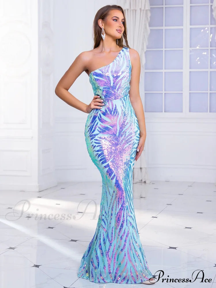 One-Shoulder Sequined Party Dress