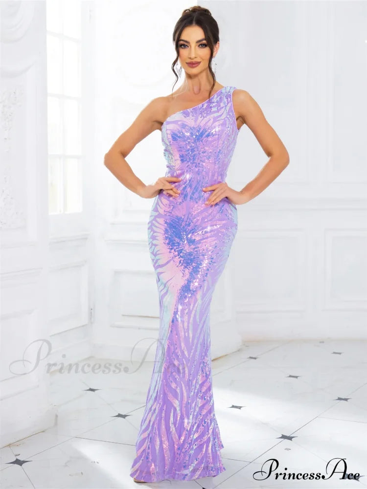 One-Shoulder Stretch Sequin Party Dress
