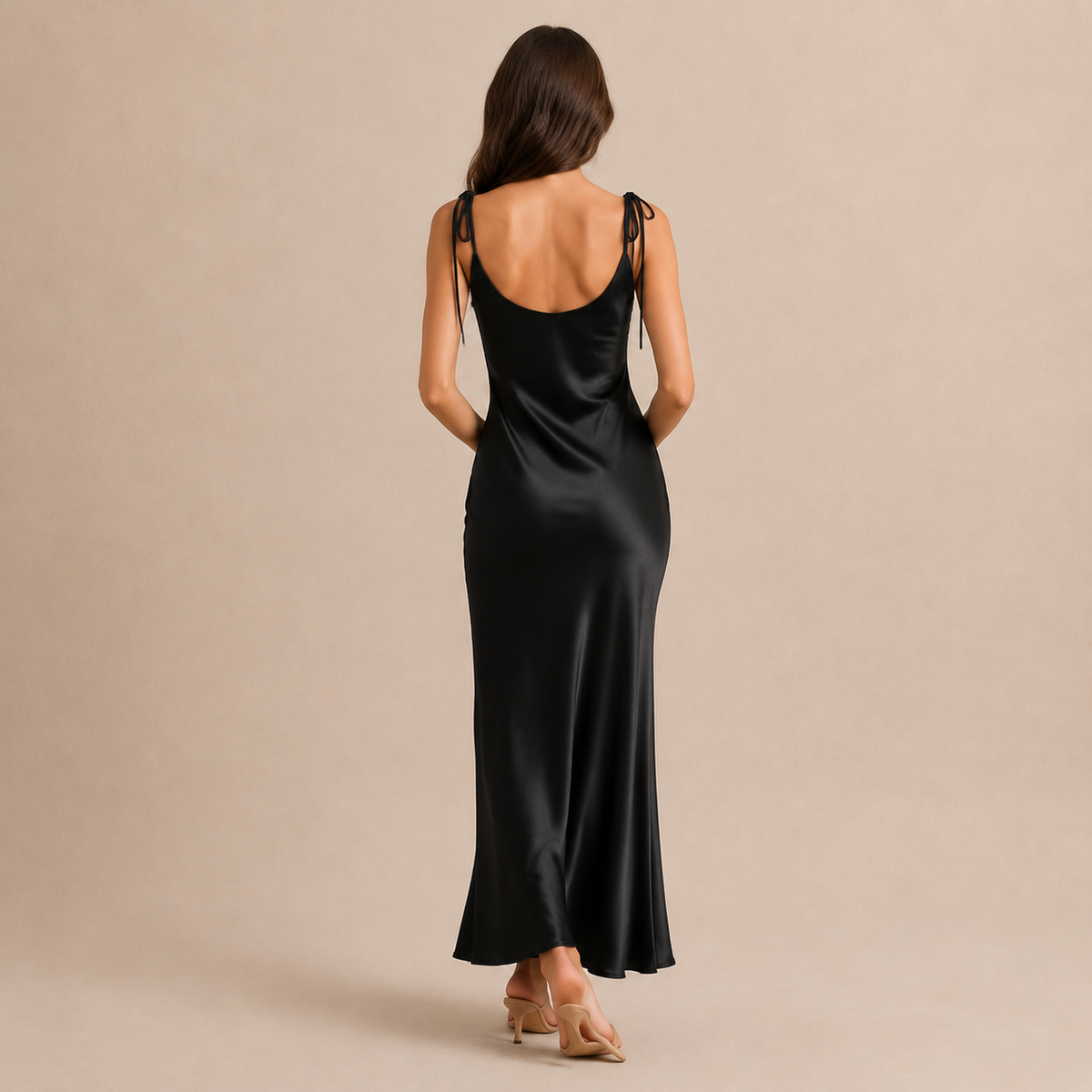 Satin V-Neck Tie Strap Cut Out Slip Maxi Dress 3