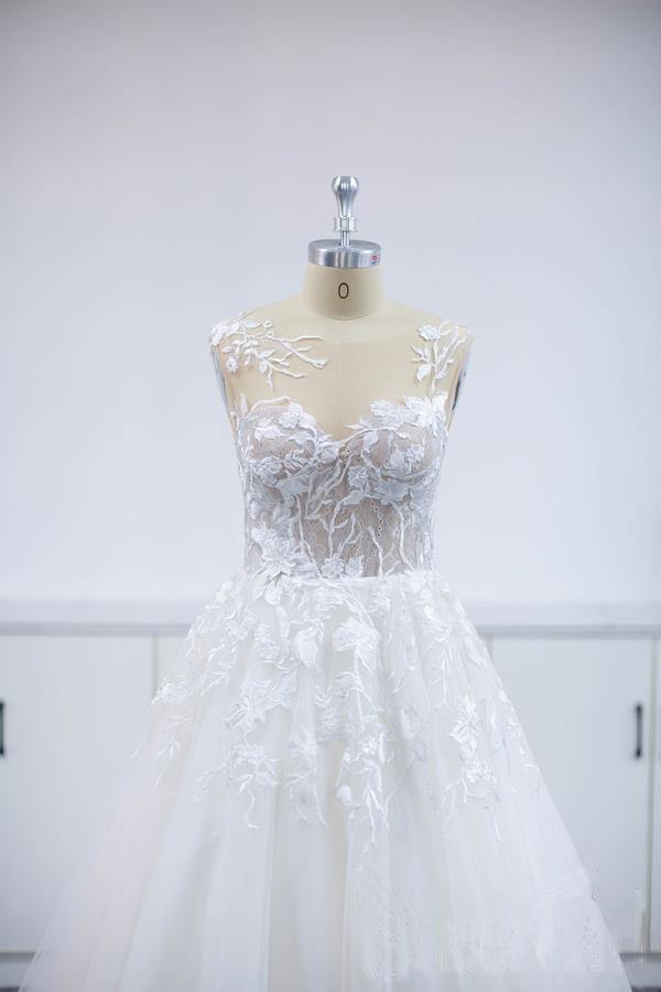 Open Back Appliques Wedding Dress Tulle Bridal Gowns - Fashionpara