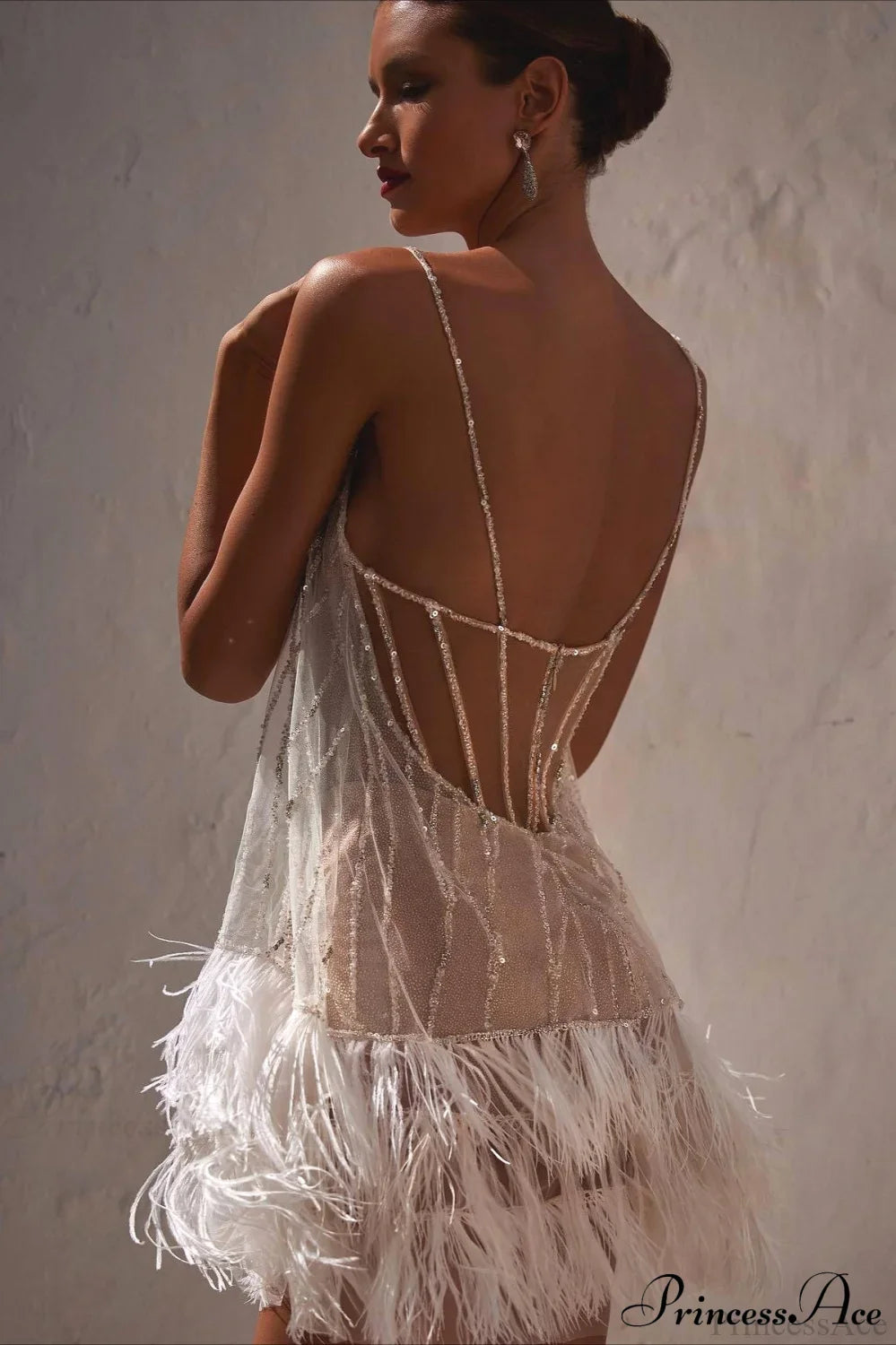 Open-Back Beaded Tiered Tassel Short Party Dress