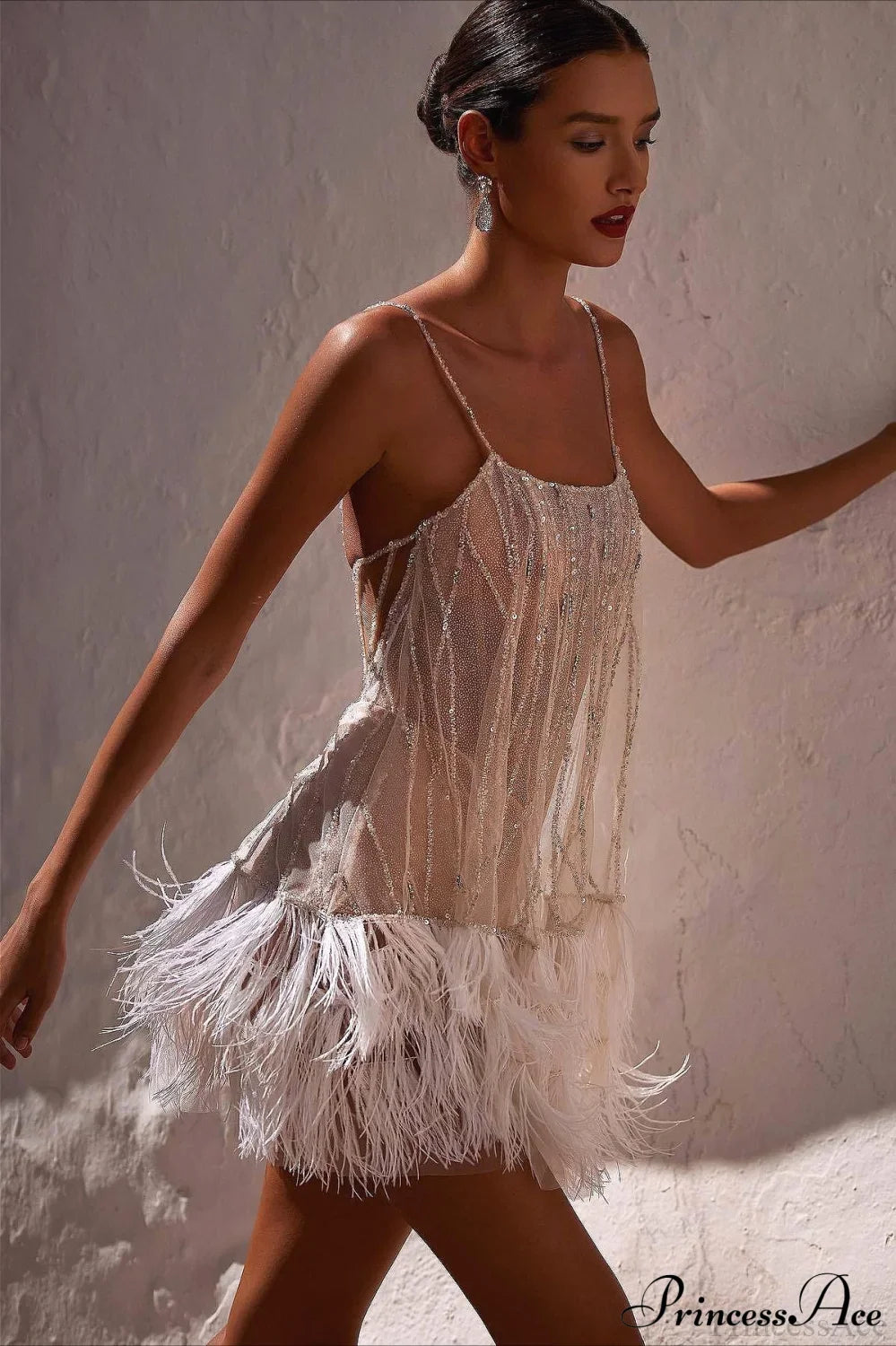 Open-Back Beaded Tiered Tassel Short Party Dress