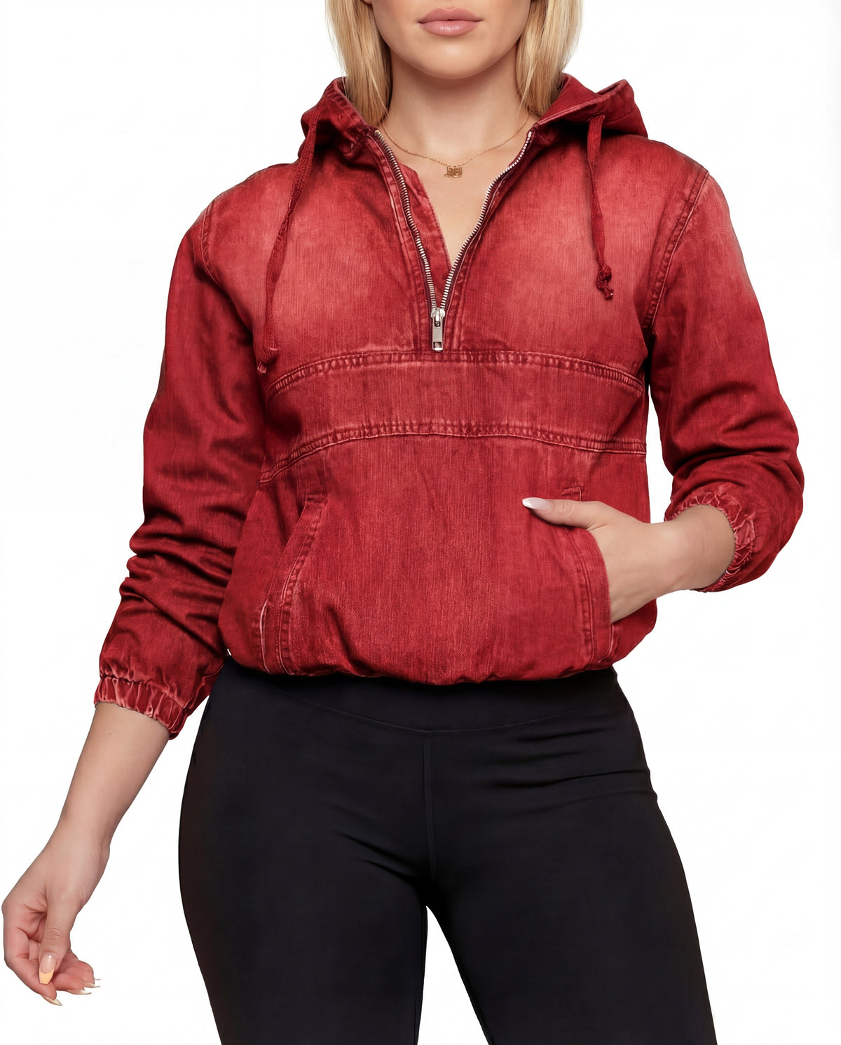 Hooded Half Zip Denim Pullover Jacket 3