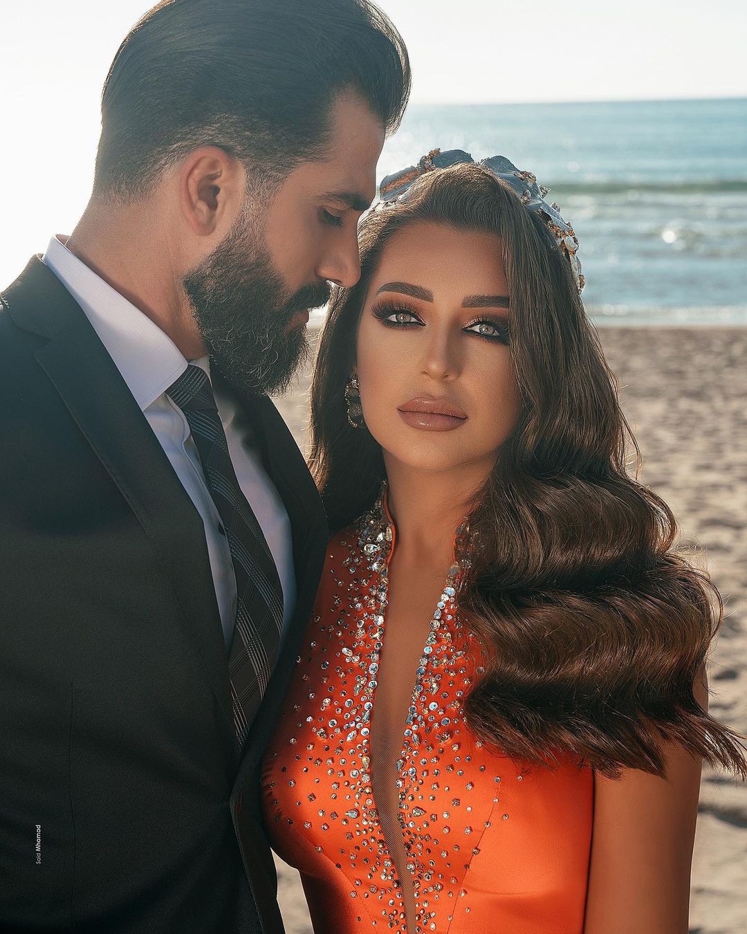 Orange Halter Mermaid Prom Dress Slit Overskirt With Beads - Fashionpara