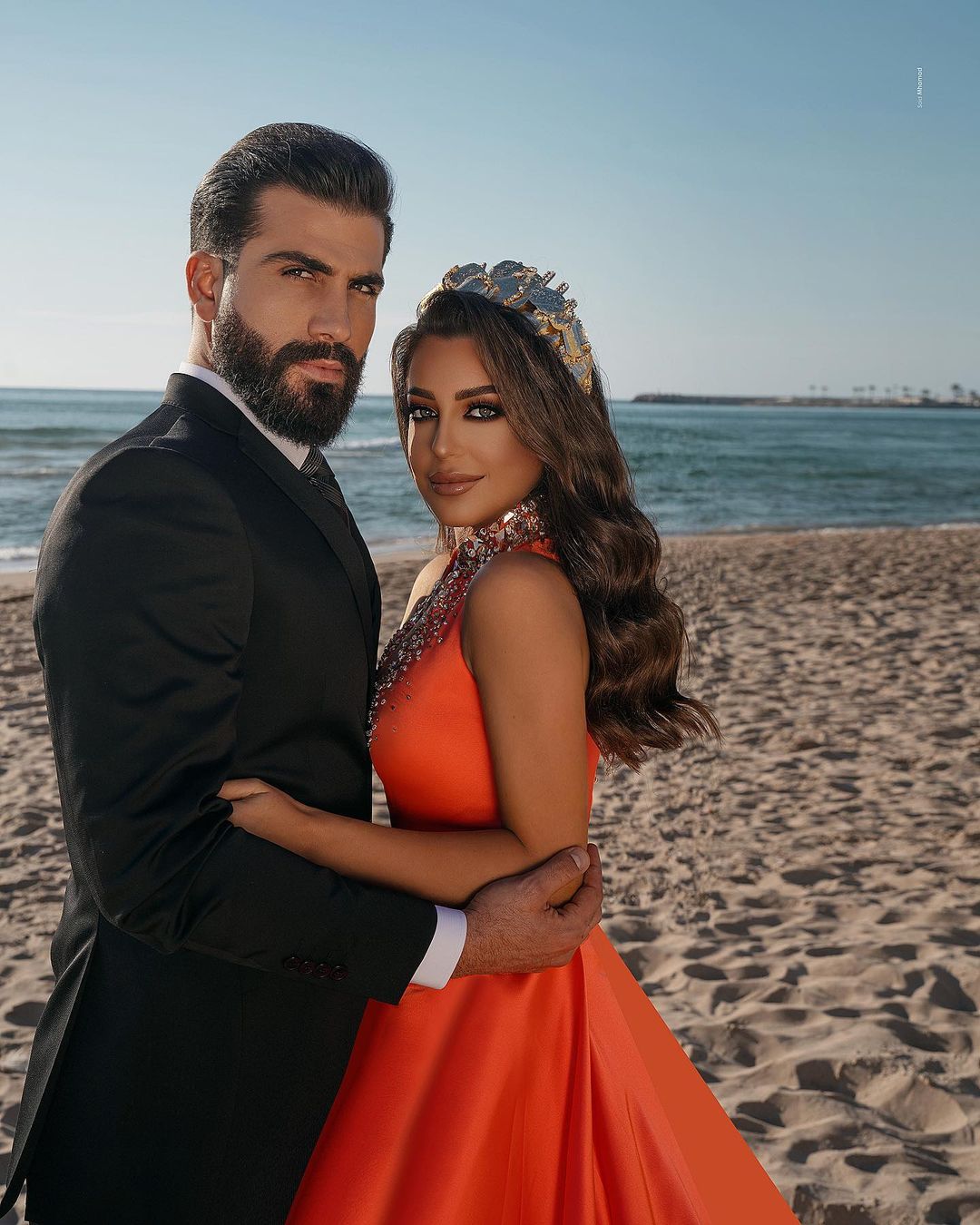 Orange Halter Mermaid Prom Dress Slit Overskirt With Beads - Fashionpara