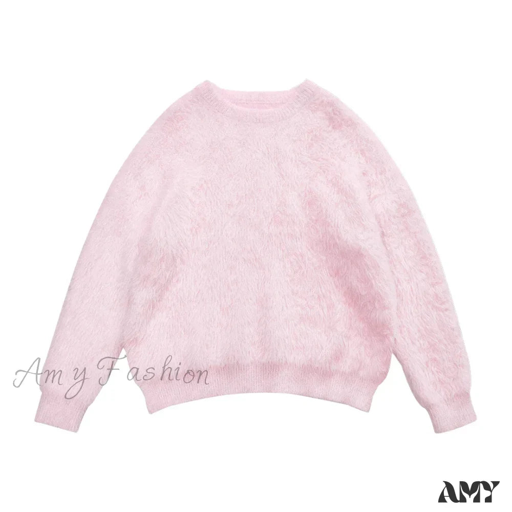 Original Design Winter Warm Round Neck Pink Sweater 6