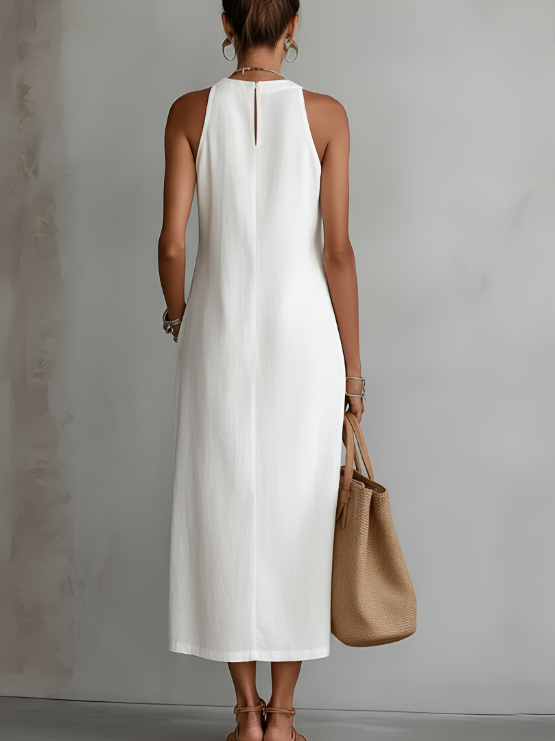 Halter Neck Sleeveless Lace Trim Side Split Midi Dress 14