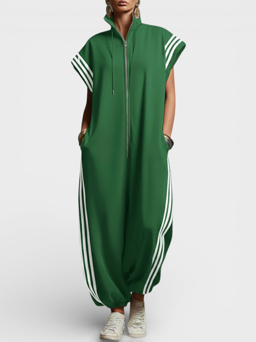 Stand Collar Zip Front Side Stripe Wide Leg Jumpsuit 5