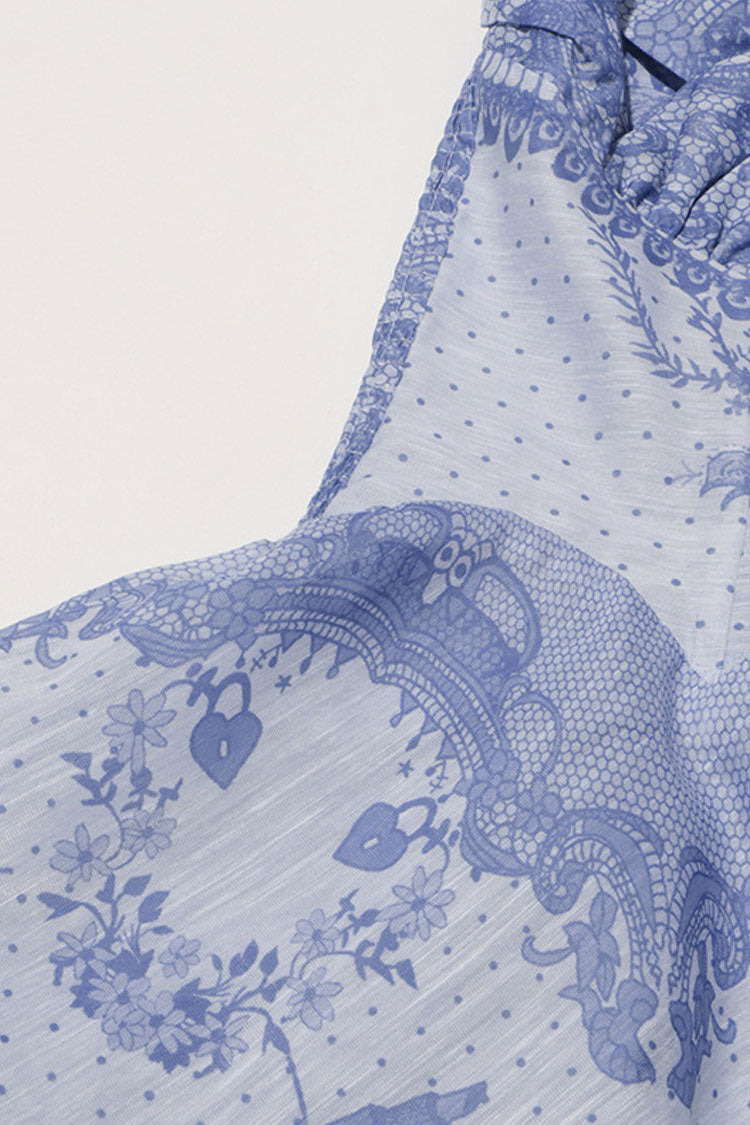 Ornate Print Rhinestone Strap Cutout Twist Smocked Vacation Mini Sundress - Fashionpara