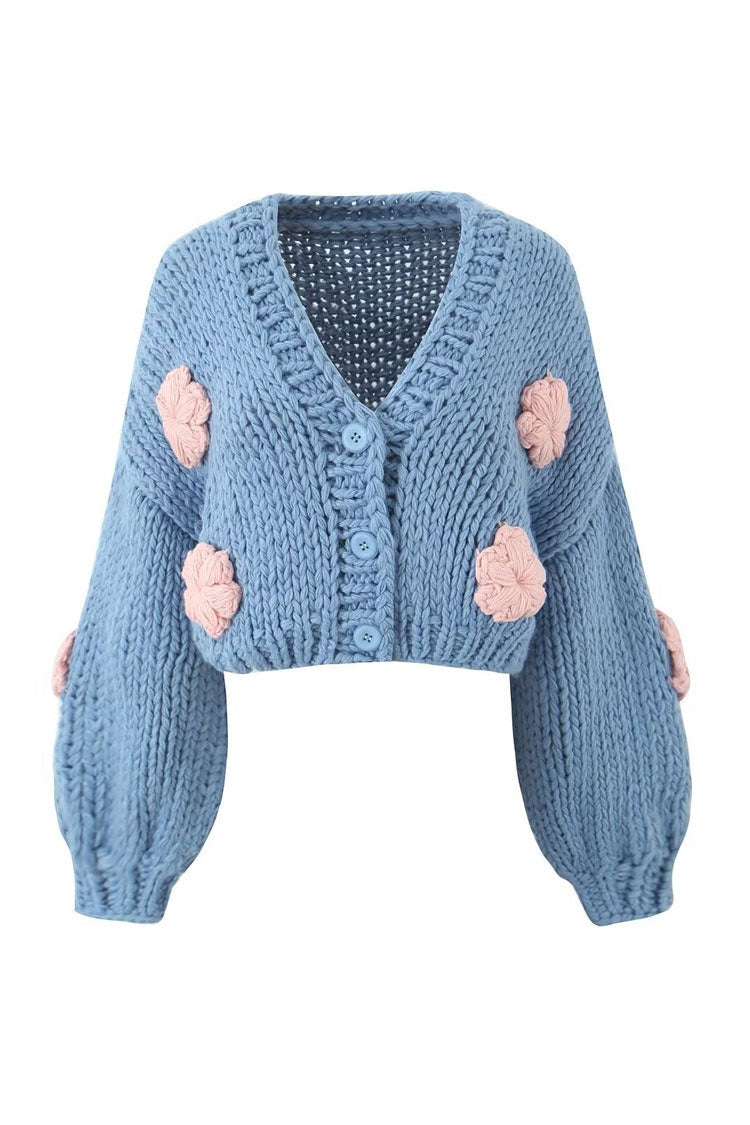 Rosedress Oversized 3D Flower V Neck Crochet Knit Cardigan